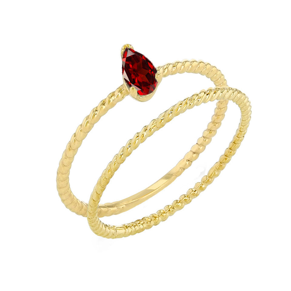 Gold Modern Dainty Genuine Stone Pear Shape Rope Ring Stacking Set (Available in Yellow/Rose/White Gold)