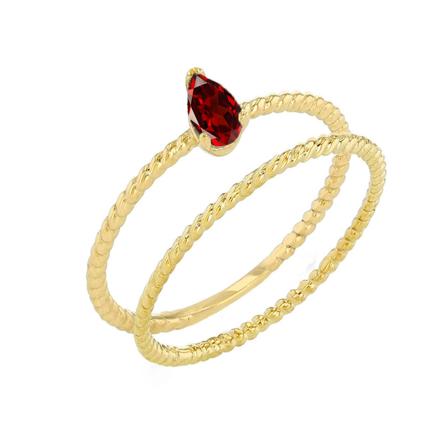 Gold Modern Dainty Genuine Stone Pear Shape Rope Ring Stacking Set (Available in Yellow/Rose/White Gold)