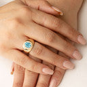Gold Oval Birthstone Diamond Halo Signet Ring (Available in Yellow/Rose/White Gold)