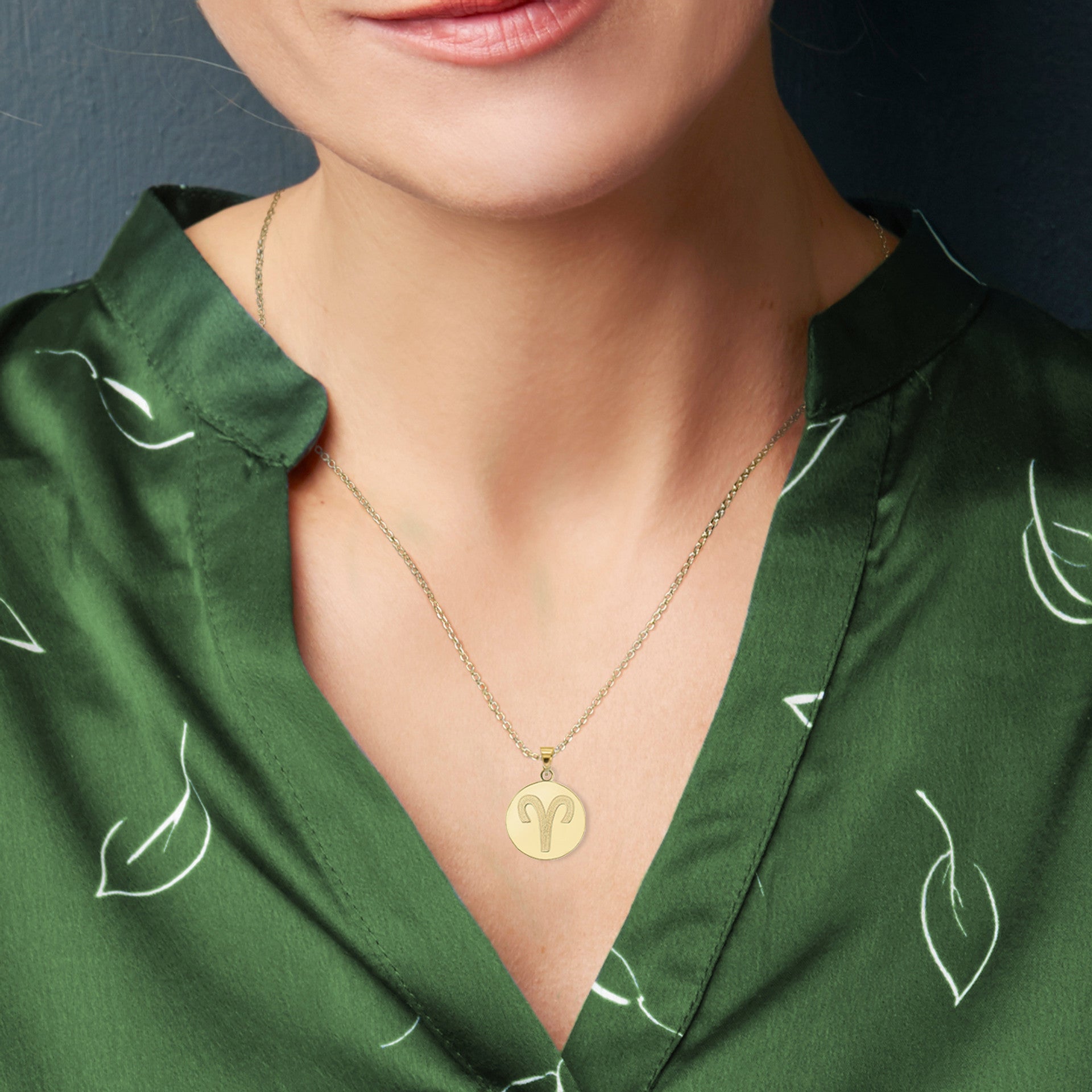 Gold Custom Satin Finish Zodiac Sign Engravable Coin Pendant Necklace (Available in Yellow/Rose/White Gold)