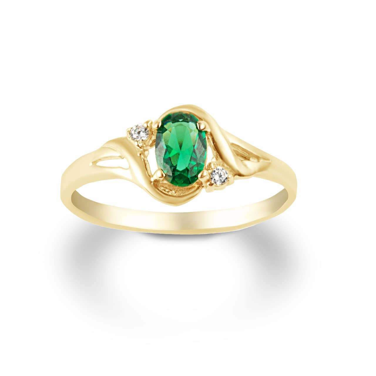 Gold Emerald Oval Cut Gemstone & CZ Women's Ring(Available in Yellow/Rose/White Gold)