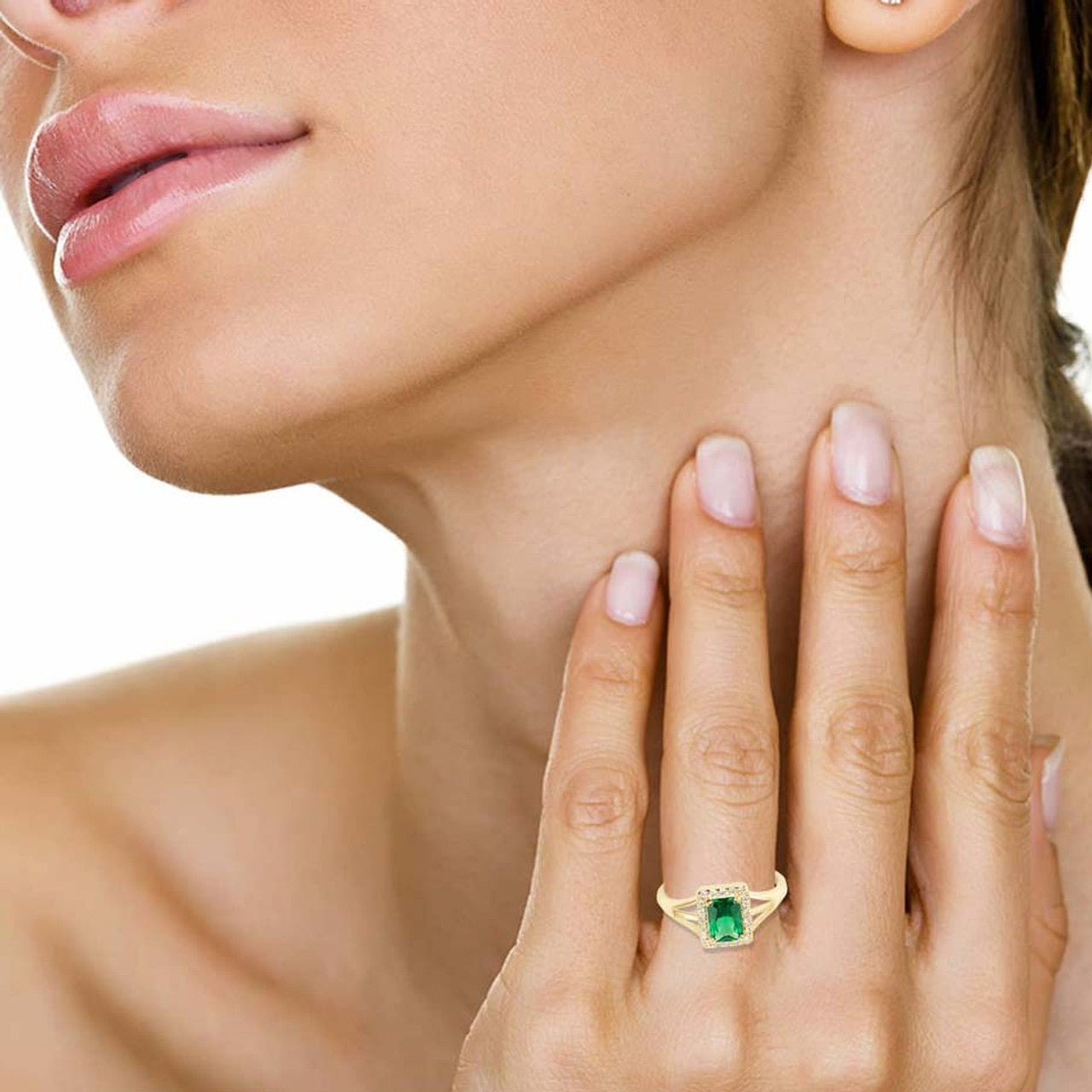 Yellow Gold Gemstone Emerald Cut CZ Studded Ring