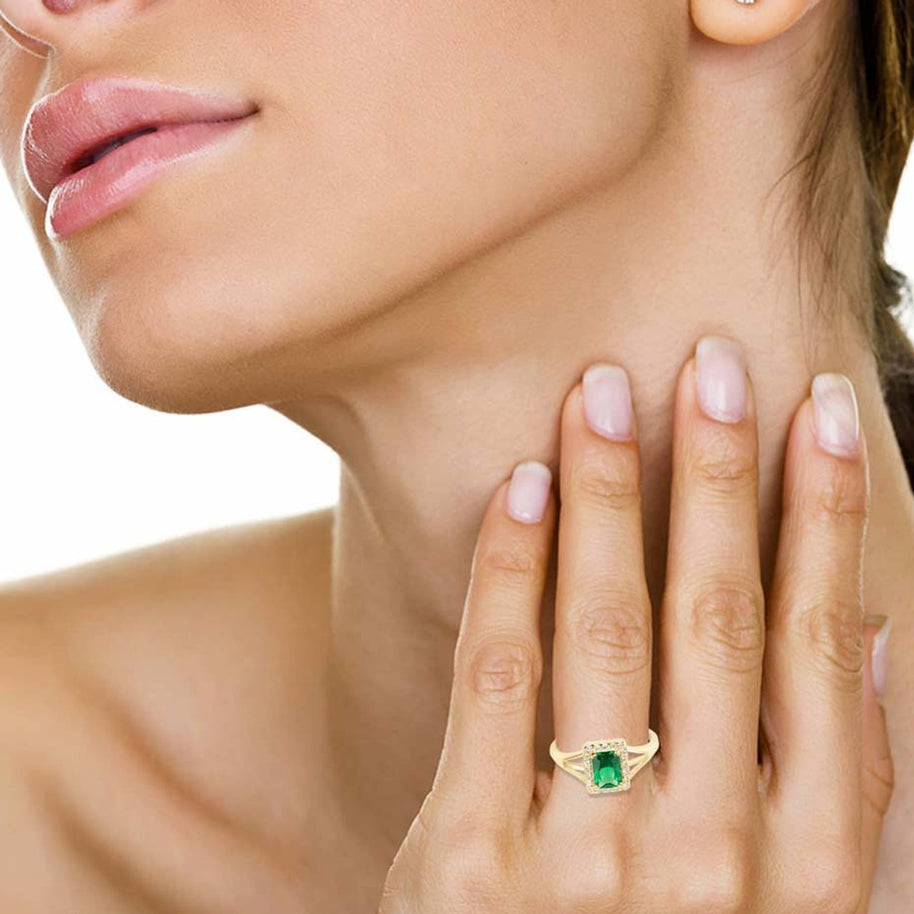 Yellow Gold Gemstone Emerald Cut CZ Studded Ring