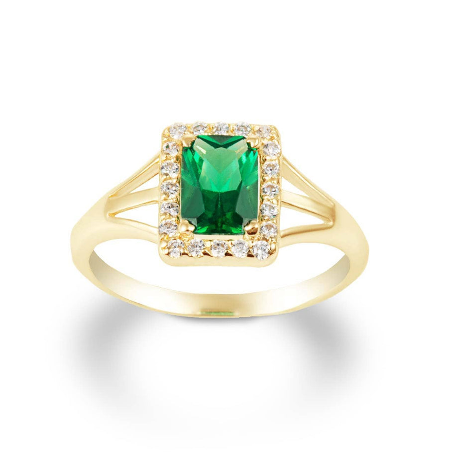 Yellow Gold Gemstone Emerald Cut CZ Studded Ring