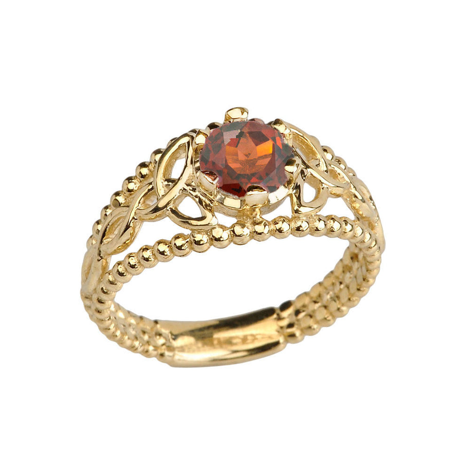 Gold Cubic Zirconia Birthstone Beaded Celtic Trinity Knot Engagement/Promise Ring (Available In Yellow/Rose/White Gold)