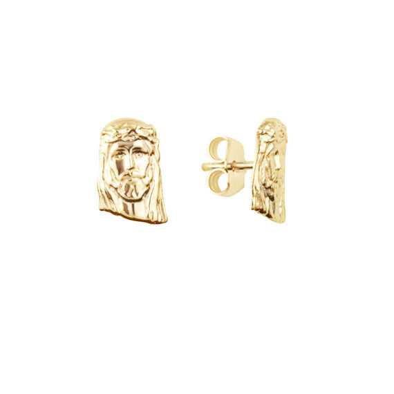 Gold Religious Jesus Christ Face Stud Earrings (Available in Yellow/White Gold)