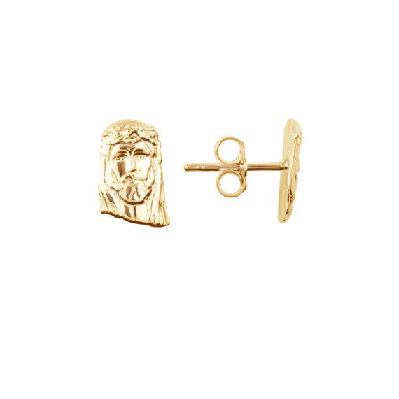 Gold Religious Jesus Christ Face Stud Earrings (Available in Yellow/White Gold)