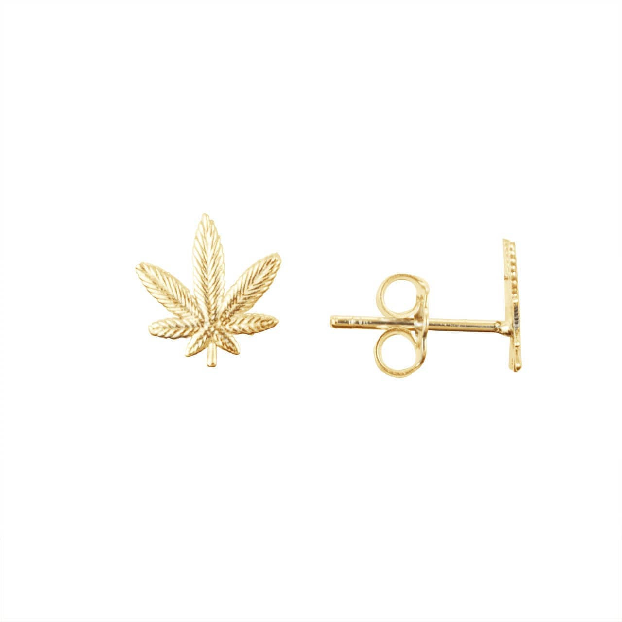 Gold Marijuana Leaf Weed Stud Earrings (Available in Yellow/White Gold)