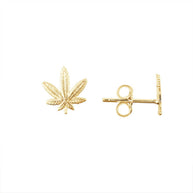 Gold Marijuana Leaf Weed Stud Earrings (Available in Yellow/White Gold)