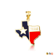 Gold Enamel Texas Lone Star State Pendant Necklace (Available in Yellow/Rose/White Gold)