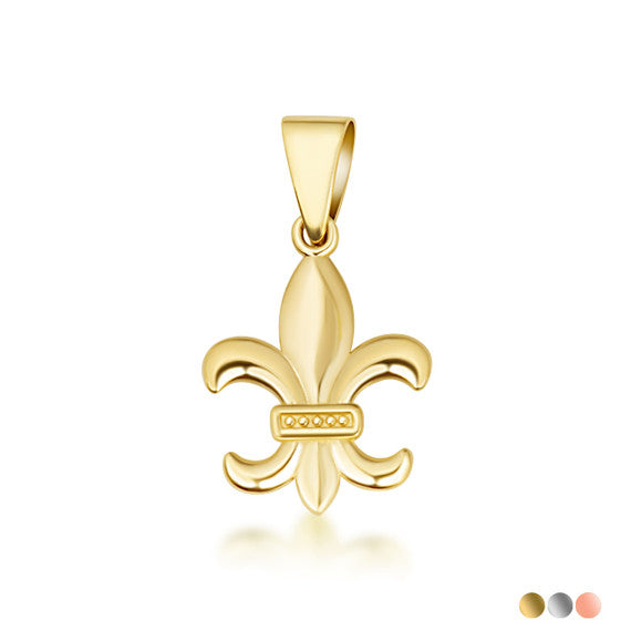 Gold French Fluer-de-lis Pendant Necklace (Available in Yellow/Rose/White Gold)