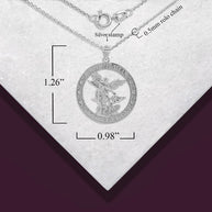 925 Sterling Silver Cubic Zirconia Patron Saint Michael Archangel Round Pendant Necklace