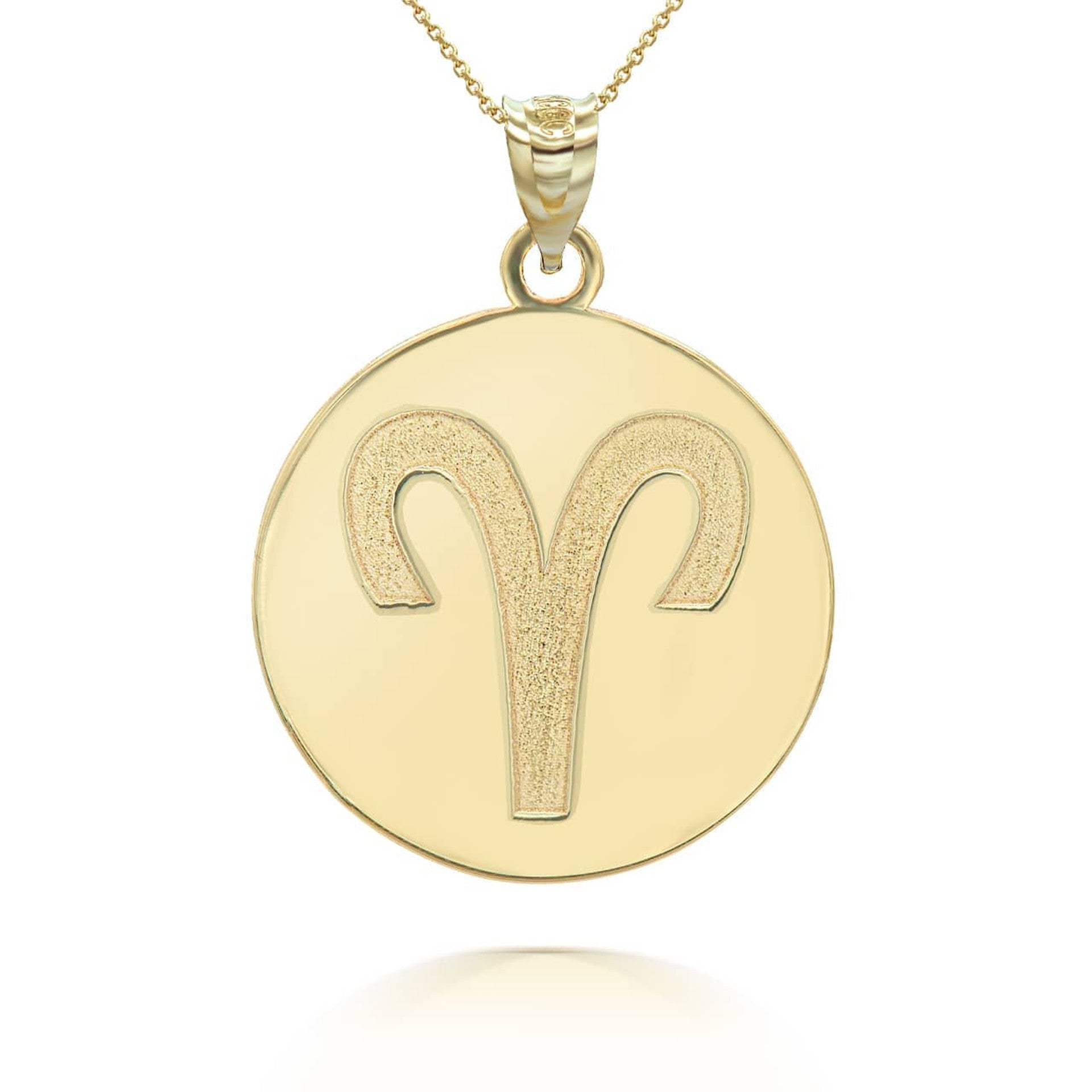 Gold Custom Satin Finish Zodiac Sign Engravable Coin Pendant Necklace (Available in Yellow/Rose/White Gold)