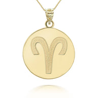 Gold Custom Satin Finish Zodiac Sign Engravable Coin Pendant Necklace (Available in Yellow/Rose/White Gold)