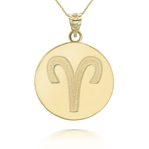 Gold Custom Satin Finish Zodiac Sign Engravable Coin Pendant Necklace (Available in Yellow/Rose/White Gold)