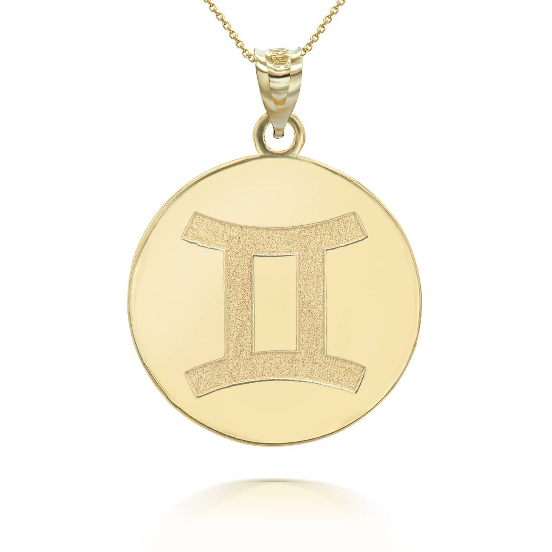 Gold Custom Satin Finish Zodiac Sign Engravable Coin Pendant Necklace (Available in Yellow/Rose/White Gold)
