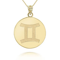 Gold Custom Satin Finish Zodiac Sign Engravable Coin Pendant Necklace (Available in Yellow/Rose/White Gold)