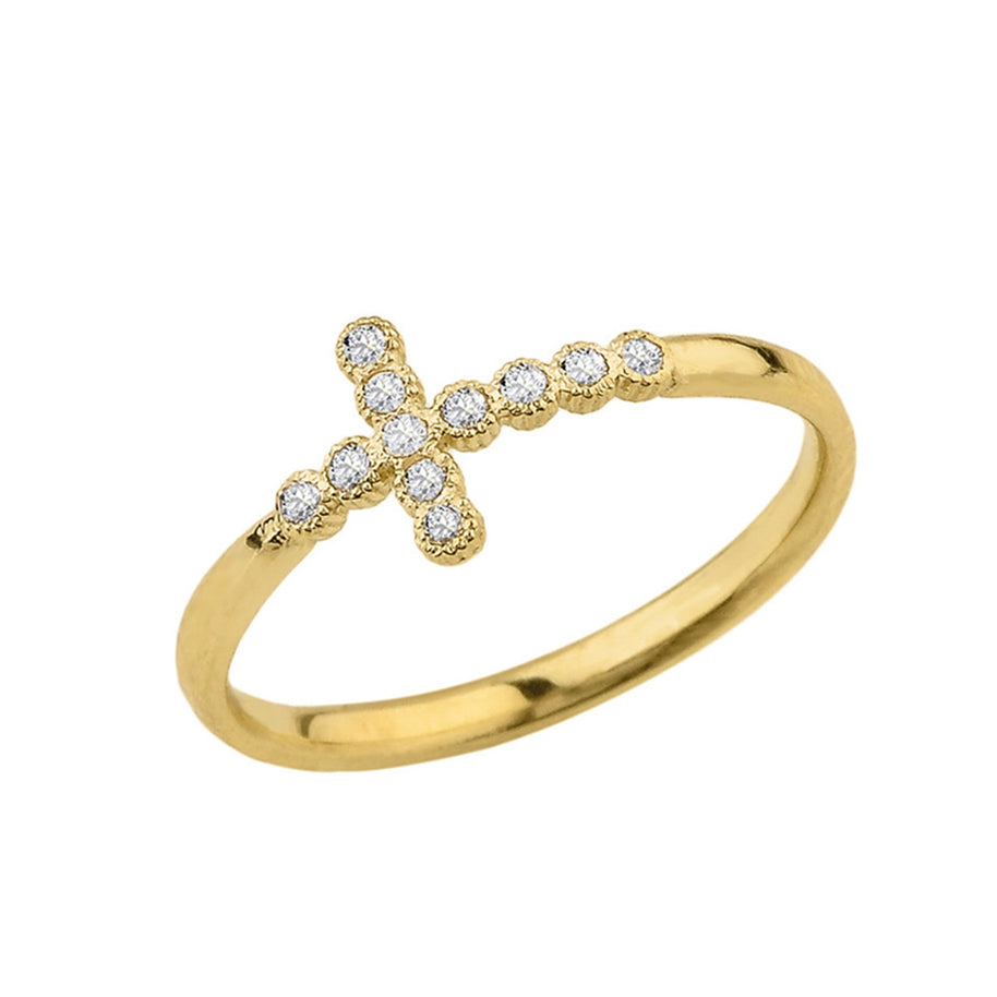 Gold Dainty Diamond Sideways Cross Ring (Available in Yellow/Rose/White Gold)