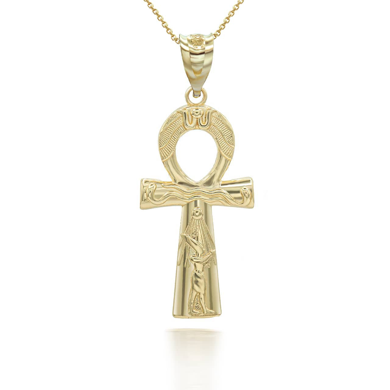 Gold Egyptian Ankh Cross Pendant Necklace (Available in Yellow/Rose/White Gold)