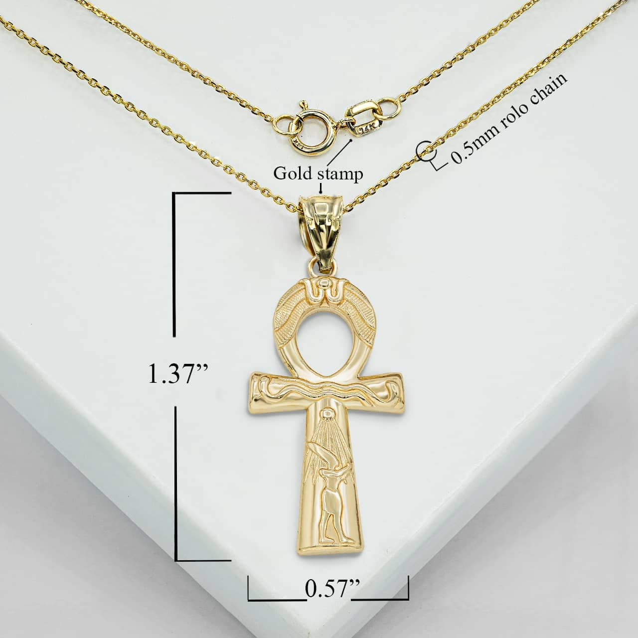 Gold Egyptian Ankh Cross Pendant Necklace (Available in Yellow/Rose/White Gold)