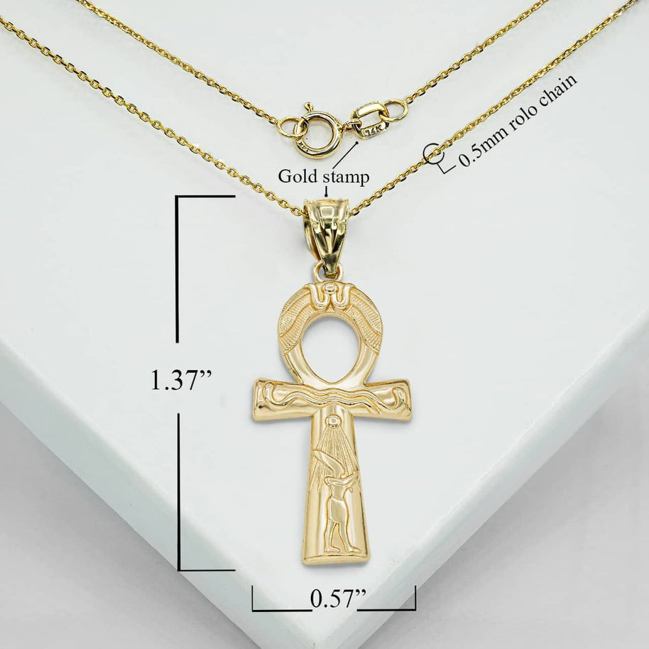 Gold Egyptian Ankh Cross Pendant Necklace (Available in Yellow/Rose/White Gold)