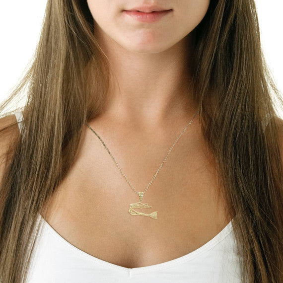 Gold Swimming Mermaid Pendant Necklace ( Available In Yellow/Rose/White Gold)