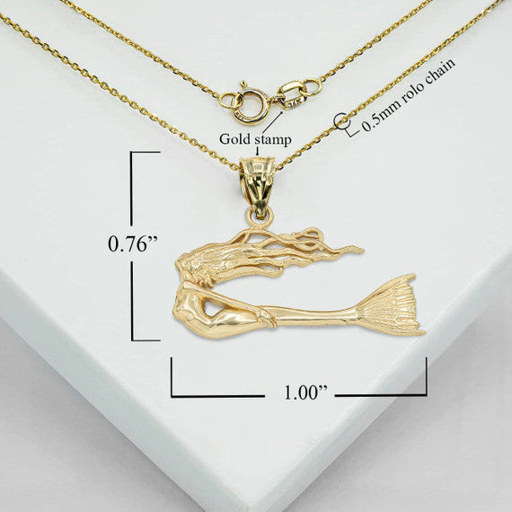 Gold Swimming Mermaid Pendant Necklace ( Available In Yellow/Rose/White Gold)