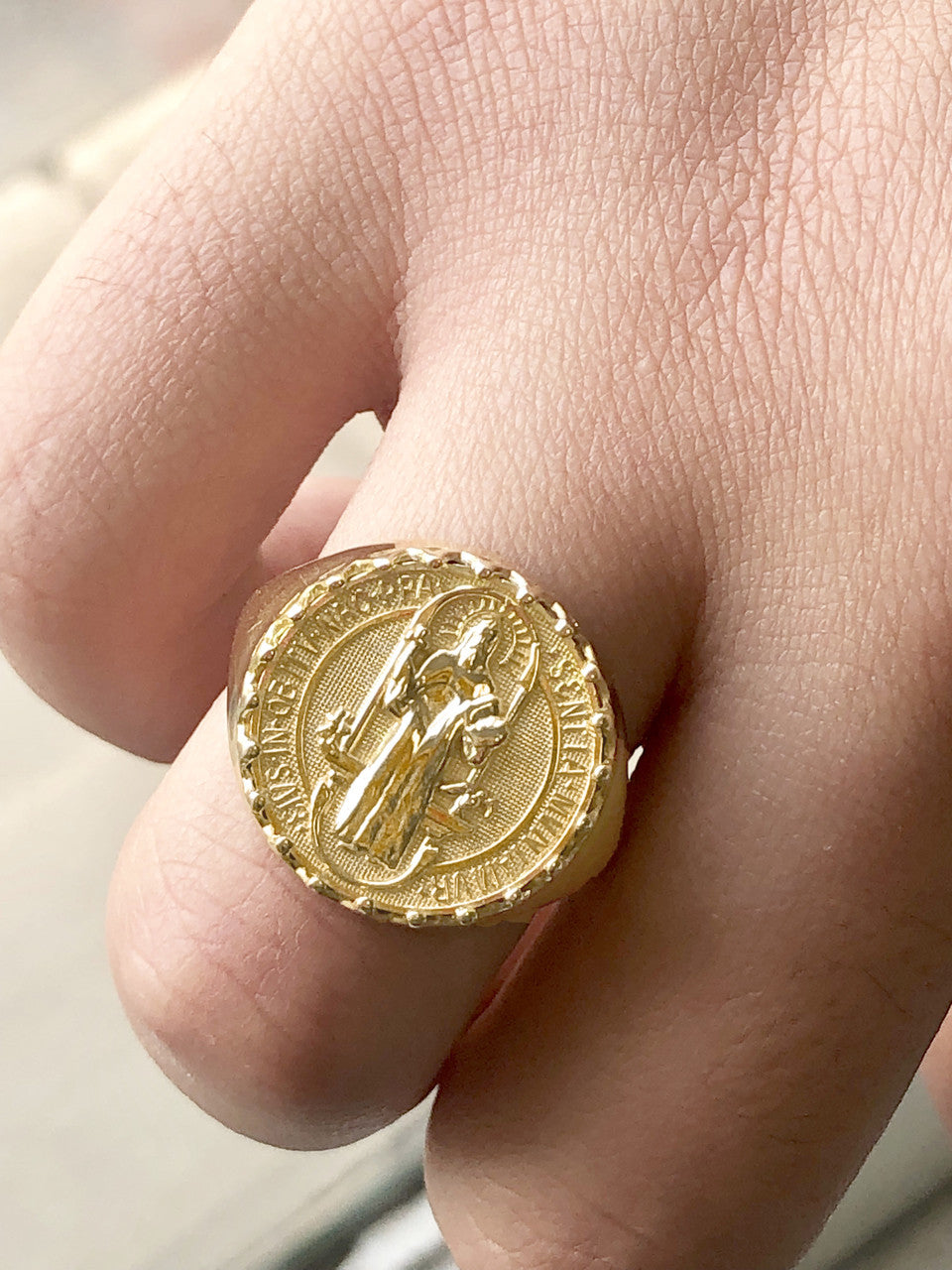 Gold Men's Saint Benedict Ring (Available in Two-Tone/Yellow/Rose/White Gold)