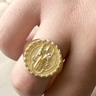 Gold Men's Saint Benedict Ring (Available in Two-Tone/Yellow/Rose/White Gold)