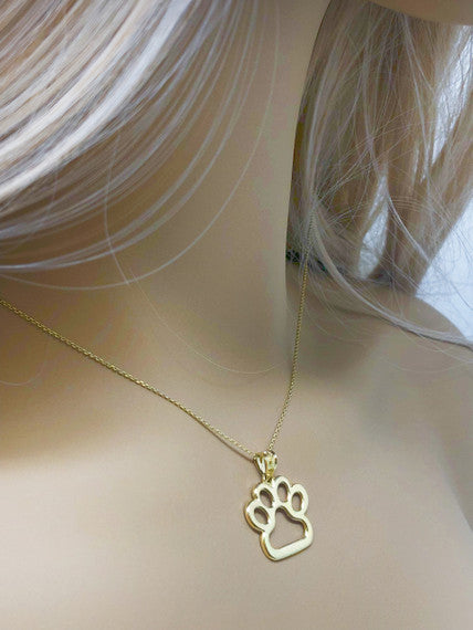 Gold Dog Paw Print Pendant Necklace(Available In Yellow/Rose/White Gold)