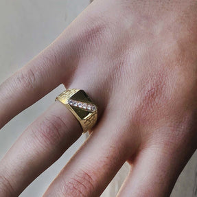 Gold Diamond Signet Men's Nugget Ring (Available in Yellow/Rose/White Gold)