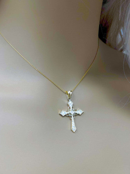 Gold Diamond Celtic Cross Pendant Necklace(Available In Yellow/Rose/White Gold)