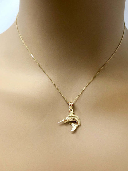 Gold Swordfish Charm Pendant(Available in Yellow/Rose/White)