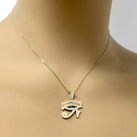 Gold Diamond Studded Egyptian Eye of Horus Wadjet Blue Sapphire Pendant Necklace(Available in Yellow/Rose/White)