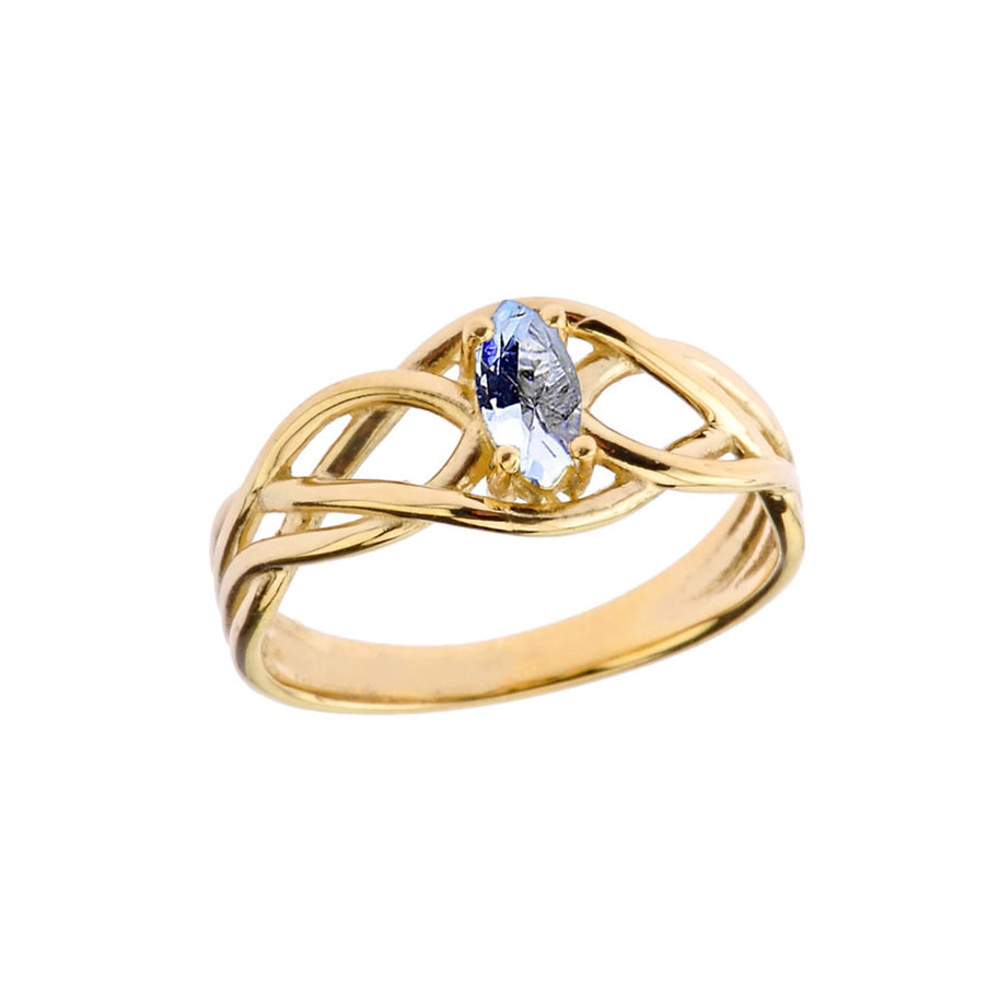 Celtic Knot Genuine Stone Ring in Gold (Available in Yellow/Rose/White Gold)