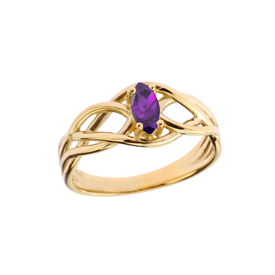Celtic Knot Genuine Stone Ring in Gold (Available in Yellow/Rose/White Gold)