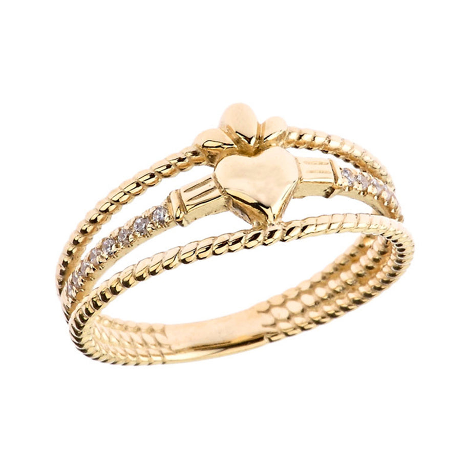 Gold Modern Claddagh Diamond Rope Engagement Ring (Available in Yellow/Rose/White Gold)