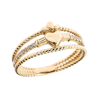 Gold Modern Claddagh Diamond Rope Engagement Ring (Available in Yellow/Rose/White Gold)