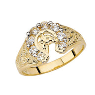 Gold 1ct Cubic Zirconia Lucky Horseshoe Ring (Available in Yellow/Rose/White Gold)