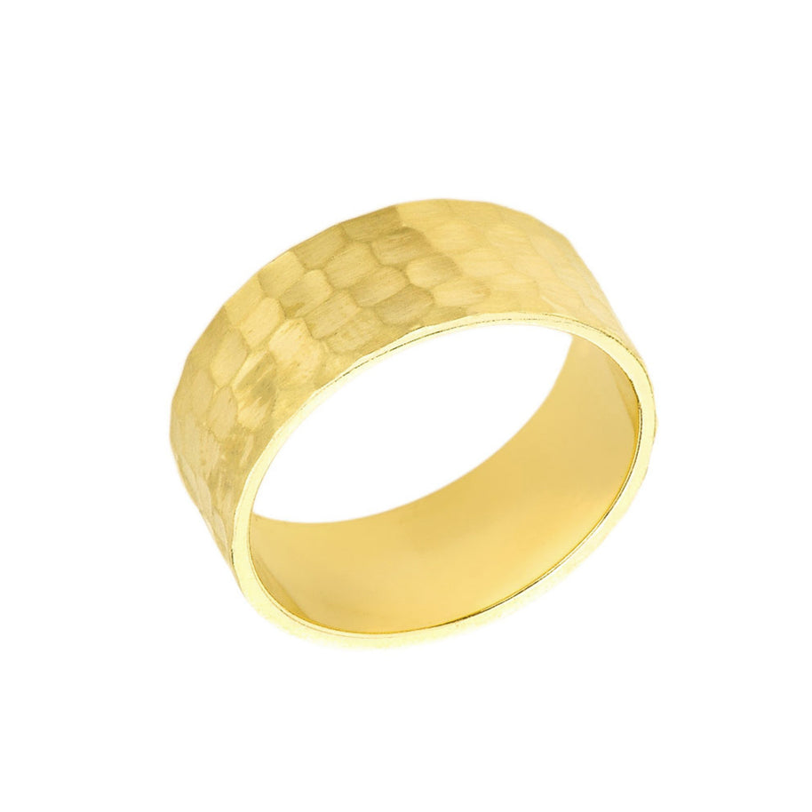 Solid Gold Hammered 8 Millimeter Wedding Band (Available in Yellow/Rose/White Gold)