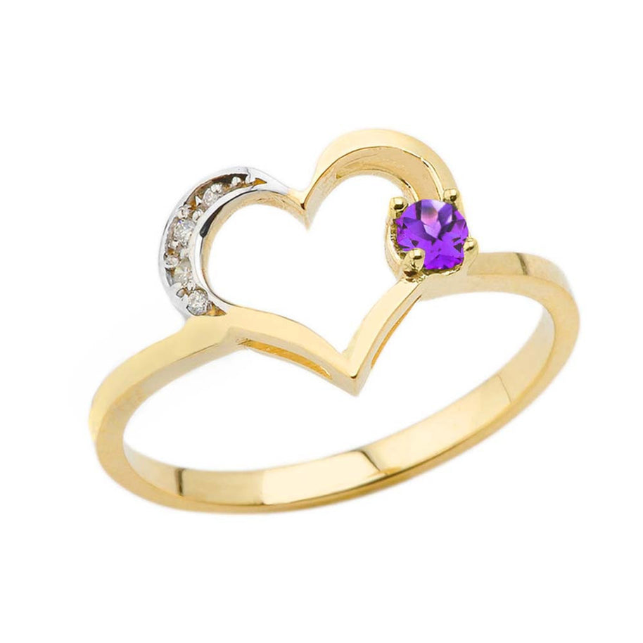 Gold Custom Birthstone Diamond Heart Ring (Available in Yellow/Rose/White Gold)
