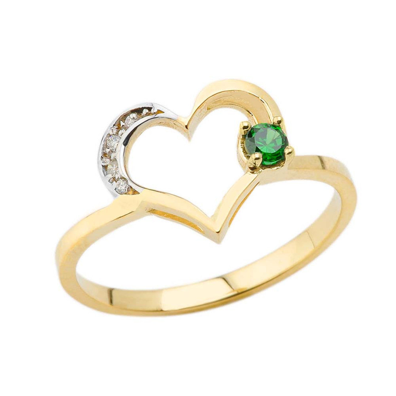 Gold Custom Birthstone Diamond Heart Ring (Available in Yellow/Rose/White Gold)