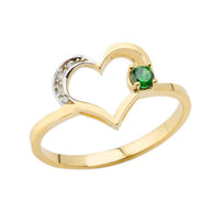 Gold Custom Birthstone Diamond Heart Ring (Available in Yellow/Rose/White Gold)