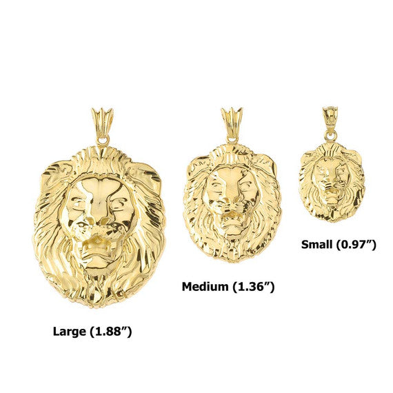 Gold Bold Lion Statement Pendant Necklace (Medium)(Available In Yellow/Rose/White Gold)
