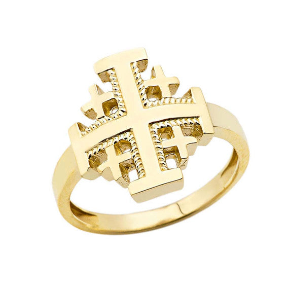 Gold Jerusalem Cross Ring (Available in Yellow/Rose/White Gold)
