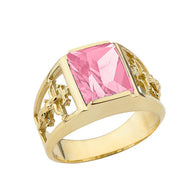 Orthodox Cross Mens Ring With Personalized (LC) Birthstone In 10K Yellow Gold