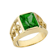 Orthodox Cross Mens Ring With Personalized (LC) Birthstone In 10K Yellow Gold