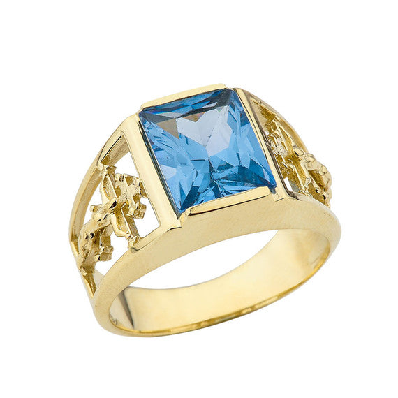 Orthodox Cross Mens Ring With Personalized (LC) Birthstone In 10K Yellow Gold
