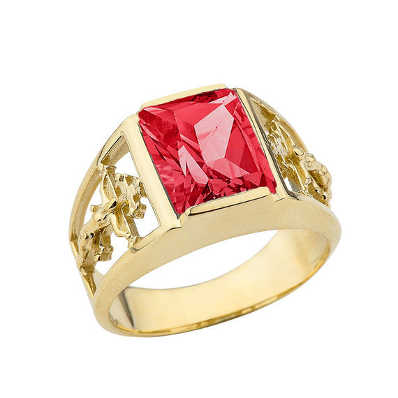 Orthodox Cross Mens Ring With Personalized (LC) Birthstone In 10K Yellow Gold