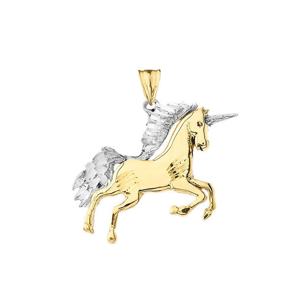 Gold Unicorn Pendant Necklace (Available in Yellow/Rose/White/Two Tone Gold)